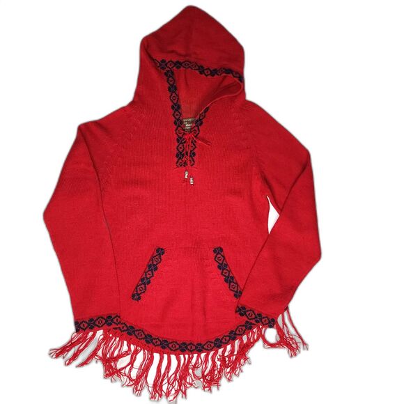 The Alpaca Connection Red Handmade Peruvian Alpaca Knit Sweater Hoodie Size S - Picture 9 of 9